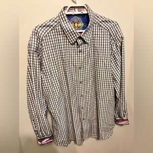 Robert Graham - Men’s XL - White & Blue - Classic Button-up Shirt - 100% Cotton